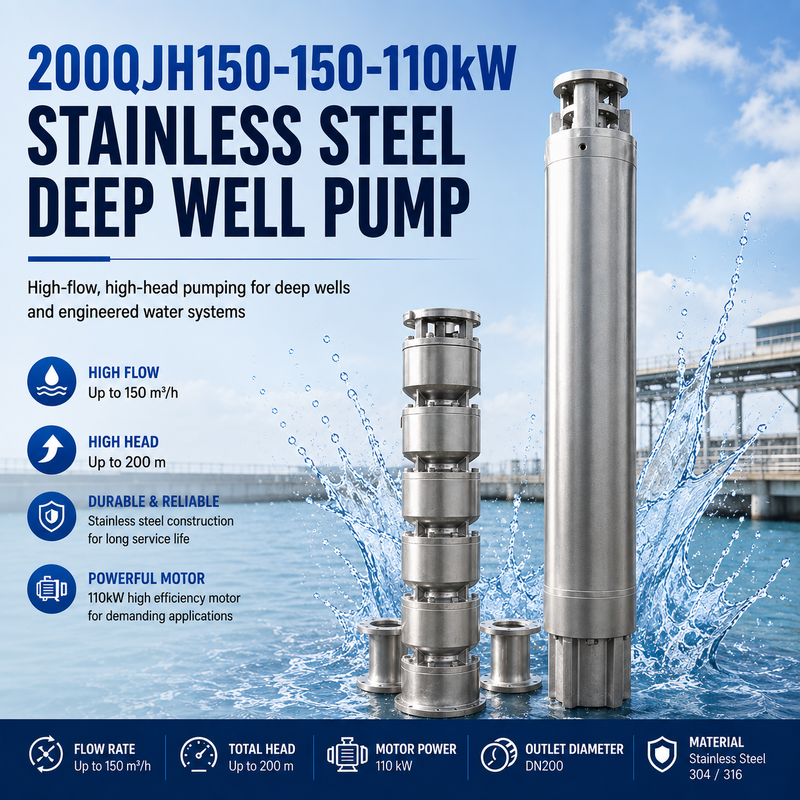 200QJH150-150-110kW Pompy głębokich studni ze stali nierdzewnej Pompy wysokiego przepływu i wysokiej głowicy do głębokich studni i inżynieryjnych systemów wodnych